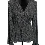 Lulus Love is Enough polka dot Bell flare sleeve wrap top black/white Black Size L Photo 0