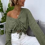 V Neck Drawstring Top Green Photo 1