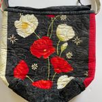 Quilted Floral Poppy Print Shoulder Bag Zipper Closure Handmade Purse Artsy Black Photo 4