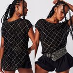 Free People NEW  Night Fall Tunic Black Sequin Blouse Relax Fit Size XS Photo 1