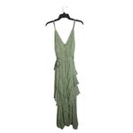 Alice + Olivia  Sage Green Ruffle Maxi Dress V Neck Tie Waist Size 2 Photo 5