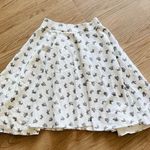 NWOT XS White Bubble Skirt Gray Bunny Print Flat Front Flare Hem Knee Length Photo 0