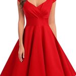 Vintage Style 1950s Pinup Retro Red Cocktail Party Dress Size Medium Photo 0