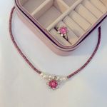 Pink sparkle flower necklace set Photo 0