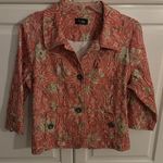 Analog Petite Coral Paisley Button Front Blazer Jacket Women's 3/4 Sleeve Orange Size M Photo 0