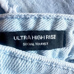 Social Tourist Ultra High Rise Patchwork Denim Mini Skirt Size 7 W28 Blue Photo 5