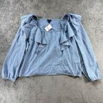 J.Crew NWT $79  Peasant Blouse XXL Blue Chambray Denim Ruffle Long Sleeve Photo 1
