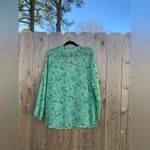 Susan Graver  Womens Shirt Medium Green  Floral‎ Long Sleeve Sheer Tunic Blouse Photo 4