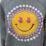 Natural Life  Happy Smiley Face Sweatshirt Crop Gray Medium Flowers Daisy Photo 1