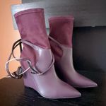 Guess Burgundy Purple velvet Mixed Media Buckled Strap Acora Point Toe Wedge dress Boot Photo 0