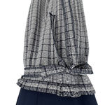 Chelsea28  V-Neck Sleeveless Navy Dark Blue Gray Checkered Jumpsuit Tie Size 12P Photo 3