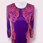 Juicy Couture Shift Dress 3/4 Sleeve Purple Satin Pink Paisley Design Size 2 Photo 1