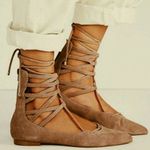 Free People Shay Lace-Up Flats Taupe Suede Leather Corset Strappy Distressed 6 Photo 0
