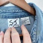 Vintage‎ Denim Fall Floral Embroidered Longsleeve Button Down Blouse Size Large Blue Photo 4