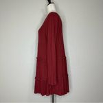 Pink Lily Burgundy Waffle Knit Tiered Ruffle Skirt Long Sleeves Dress Photo 3