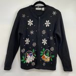 Vintage B.P. Designs Christmas Sweater Snowman Snow Globe Beading Embroidery Photo 0