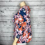 Adeline East  NWT Size 2X Pink & Blue Floral Print Ruffle Trim V-Neck Blouse Top Photo 2