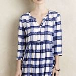 Anthropologie Maeve Devery Shirt Dress Small White Blue Plaid Bohemian Casual Photo 0