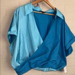 Eloquii  wrap blouse deep v neck gathered plunge collar color block NEW blue 24 Photo 1