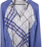SanSoleil Women's Long Sleeve Quarter Zip Pullover Size Large Purple White Plaid Photo 0