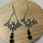 Bat Dangle Earrings Gothic Halloween Costume Vampire Statement Silvertone 2in Silver Photo 0