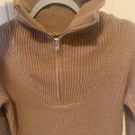 Brown Taupe Ribbed Knit Funnel Neck Sweater Dress Photo 2