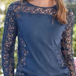 Sundance Lily's Paramour Navy Crochet Longsleeves Top Women’s Size Medium A7 Blue Photo 11