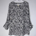 Cynthia Rowley  Womens‎ Black Zebra Print 100% Linen Button Up Blouse Size 1X Photo 0