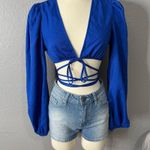 SheIn Women's top Lantern Sleeve Crisscross Tie Front Top Long Sleeve V Neck size M Photo 0