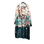 Forever 21 Satin Kimono Duster β Size 1X β Crane & Wave Print β Y2K Boho Chic Photo 3
