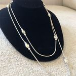 Sterling Silver Long Barrel Disco Ball Beaded Chain Necklace Photo 0