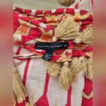 William Rast  Red and Tan Scarf Braided Tassels Geometric Flower Pattern Photo 2