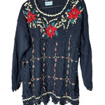 Vintage Shenanigans Women’s‎ Large Christmas Poinsettia Crochet Sweater Black Size undefined Photo 0