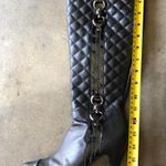 Quilted Black Leather Heeled Tall Boots Size 6.5 Photo 8