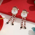 Christmas Santa Claus With Long Legs Enamel Dangle Earrings Cute Party Style Zin Red Photo 0