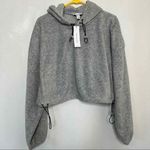 Topshop Womens Size 12 Gray Fleece Cropped Hoodie Drawstring Hem Cozy Loungewear Photo 0