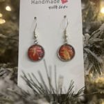 Handmade Poured Paint Round Earrings Swirl Red Stainless Steel Elderly Artisan Photo 0