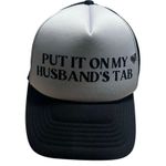 "Put It On My Husband's Tab" Trucker Hat Funny Novelty Snap Back Adjustable Black Photo 0