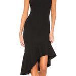 Elliatt  Revolve Artemis Asymmetric Ruffle Black Midi Cocktail Dress Scuba Medium Photo 7