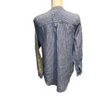 J.Crew  Womens Tunic SMALL Linen‎ Floral Embroidered V-Neck Striped Blue Yellow Photo 1