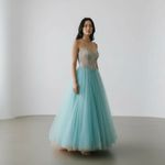 Terani Couture Glamour Sequin Tulle Ballgown - Aqua Blue Princess Prom Dress 4 Photo 7