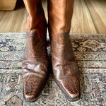 Vintage Tooled Leather Western Cowboy Stacked Heel Boots in Cognac Brown Photo 3