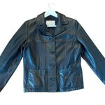 Nine West Vintage 100% leather black button front blazer jacket M Photo 0