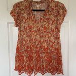 Solitaire  Orange Tangerine Floral Eyelet Blouse Size Large Photo 0