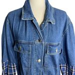Mistress Rocks  Enthuse Denim Jacket S Blue Plaid Oversized Button Up Pockets Photo 2