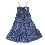 Christian LaCroix Blue Floral Linen Tiered Maxi Dress Boho Tie Front Smocked L Photo 7