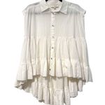 Pinch Tierred Button Up Sleeveless Hi Lo Hem Collared Blouse White Size Small Photo 0