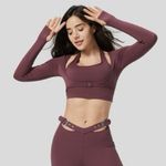 Halara SoftlyZero Halter Thumb Hole Long Sleeve Cropped 2-in-1 Yoga Sport Bra Photo 0