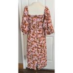 Fate Midi Dress Sz Small Floral Puff Balloon Sleeve Front Cut Out Cottagecore Brown Photo 1