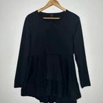 COS Black Long Sleeve Peplum Tiered Hem Mixed Media Shirt Size Large Photo 0